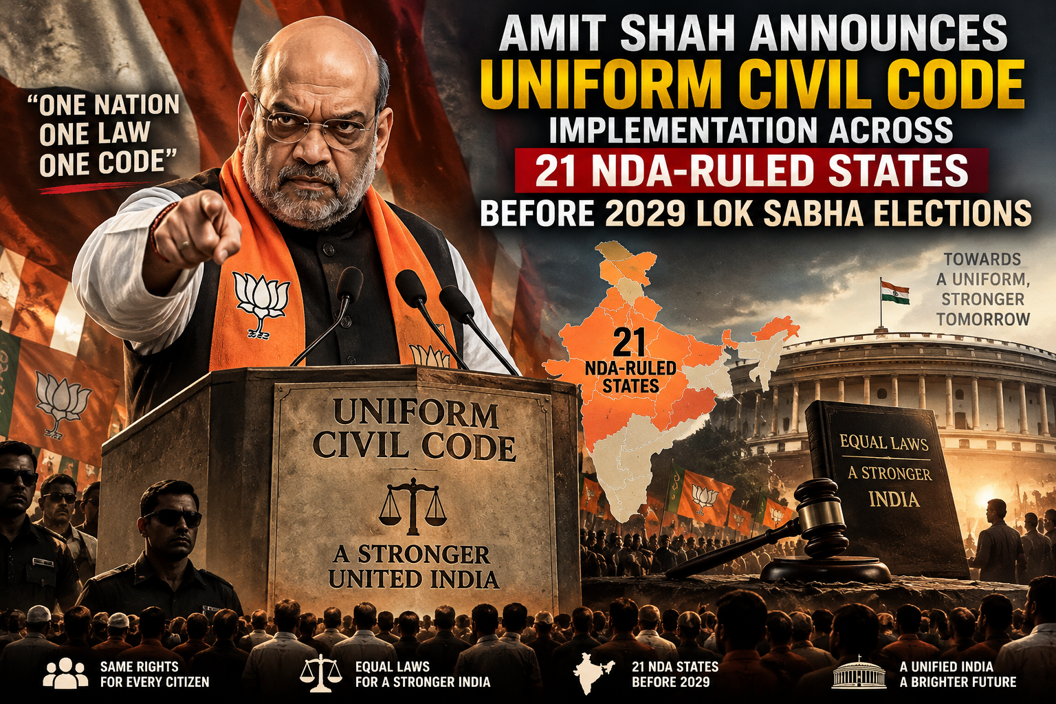 Amit Shah announces Uniform Civil Code implementation across 21 NDA-ruled states before 2029 Lok Sabha elections